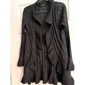 Domani Ruffle Open Front Cardigan XL Gray, Ribbed, Knit, Layering, Casual, Soft